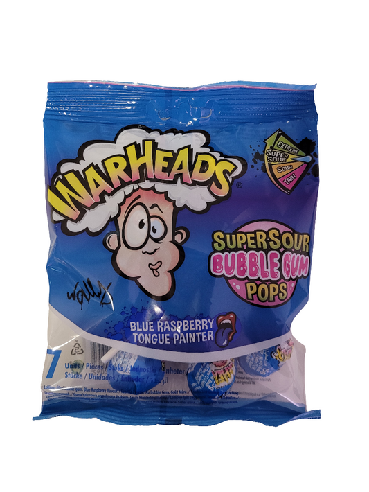 Warheads Blue Raspberry Bubble Gum Pops 105g